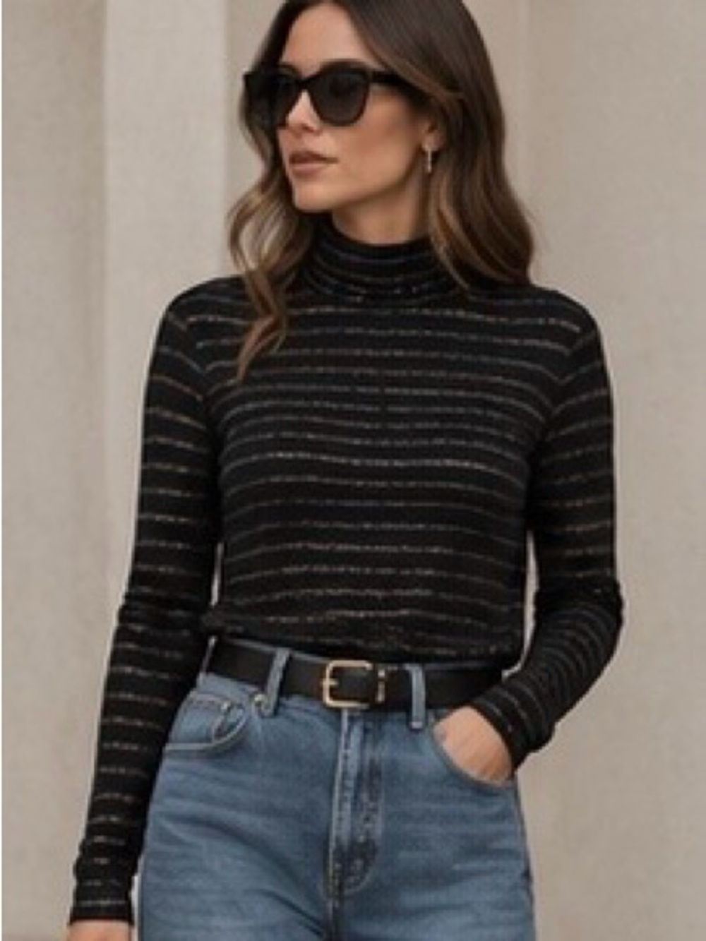 Veronica Beard Jeans Metallic Stripe Turtleneck Top – Size M